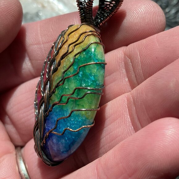 Rainbow Quartz Wire Wrapped Tree of Life Pendant Crystal Stone Jewelry - Picture 4 of 6